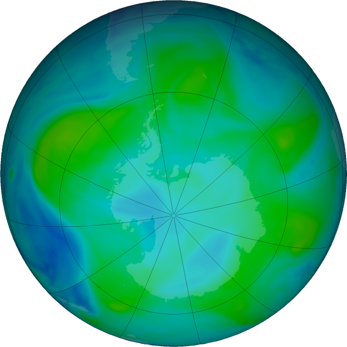 Antarctic ozone map for 01 February 2018